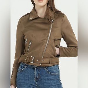 Woman Bikers Brown Faux Suede Jacket